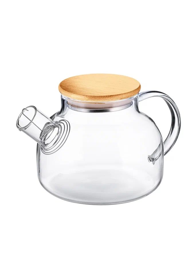 Чайник  850 мл. заварочный крышка бамбук, Термостекло /1/12/