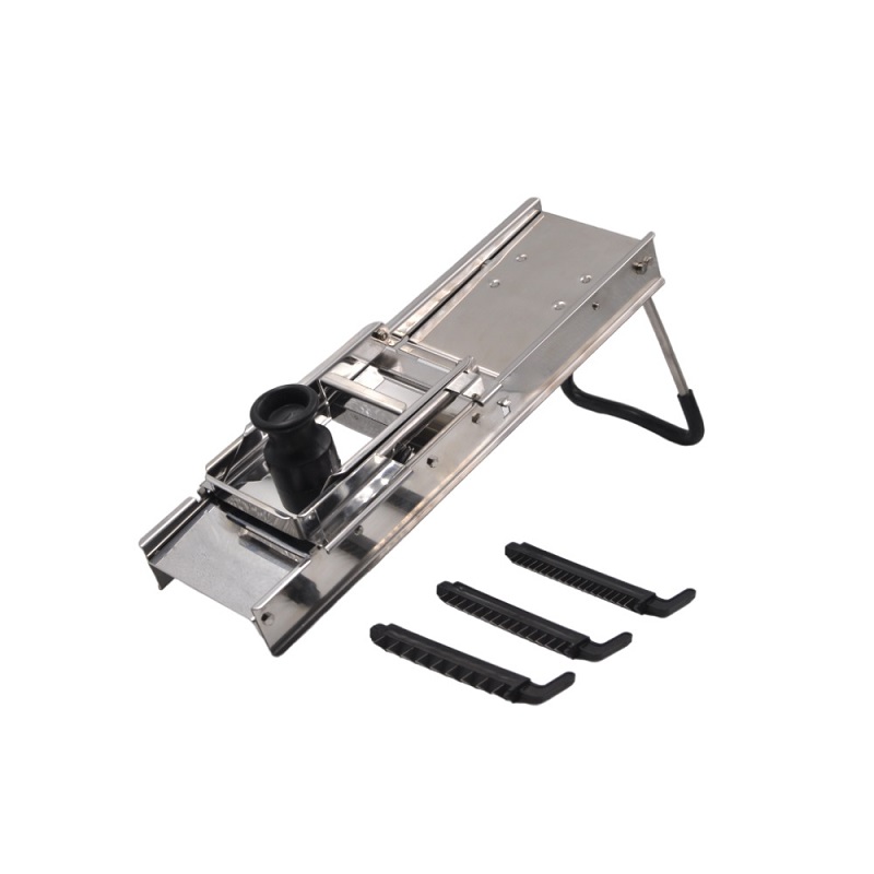 Мандолина (овощерезка) 40*12 см. с 3-мя насадками и толкателем, нерж и пластик MGsteel /1/6/