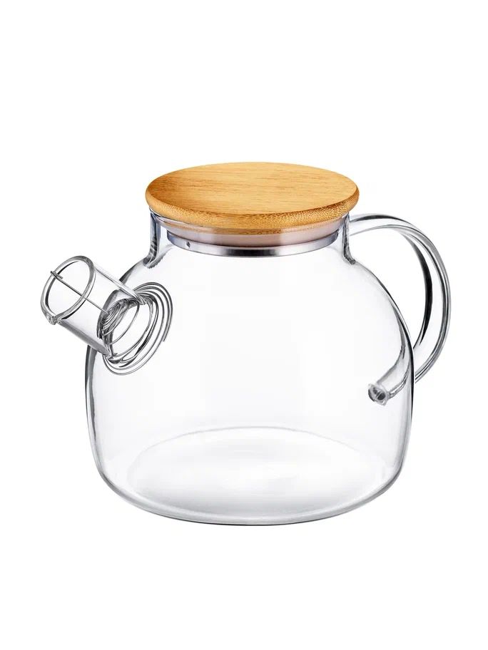 Чайник 1000 мл. заварочный крышка бамбук, Термостекло /1/12/
