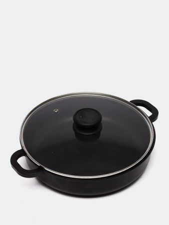 Сковорода d=30 см. h=7,5 см. 5,5 л алюм. с антиприг.покрыт.с крышкой с 2 ручками /1/4/