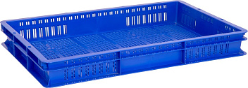 Ящик 600*400*75 мм. для хранения продуктов, прямой перфорир., синий (крышка 65079) /1/128/