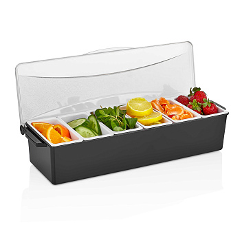 Контейнер для фруктов, специй и соусов 6 отд. по 0,4 л черный, пластик. GP /1/12/ Контейнер для фруктов, специй и соусов 6 отд. по 0,4 л черный, пластик. GP /1/12/