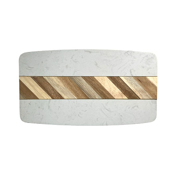 Блюдо для подачи прямоуг. 32*18 см. белое, мрамор, с дерев. вставкой MGprof /1/6/