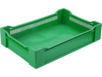 Ящик 600*400*135 мм. ягодный прямой перфорир, дно сплошное, зеленый (крышка 73263, 73263) /1/72/
