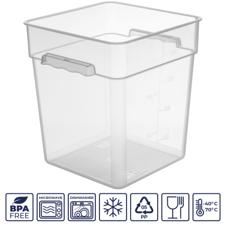 Контейнер для продуктов квадр. 17,2 л. 28*28*32 см. с мерн.шкалой, прозрач, п/п, б/кршки (кр. 76717,76715,76714,76716,76836)GP/1/12/