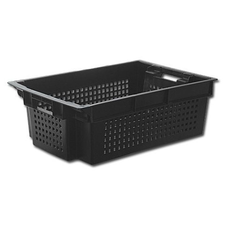 Ящик 600*400*200 мм. для овощей конусный перфорир. дно сплошное, черный (крышка 73263,76402,73263,65079) /1/140/ Ящик 600*400*200 мм. для овощей конусный перфорир. дно сплошное, черный (крышка 73263,76402,73263,65079) /1/140/
