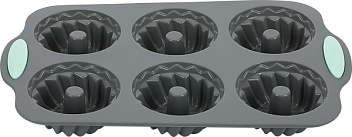 Форма для выпечки кексов 28,5*17,5 см.  6 ячеек. d=72 мм.  фигурная, силикон /1/ Форма для выпечки кексов 28,5*17,5 см.  6 ячеек. d=72 мм.  фигурная, силикон /1/