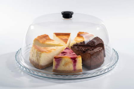 Блюдо для торта d=32 см. стекло, с крышкой поликарб. h=12,5 см. бортик вверх Патисери /1/