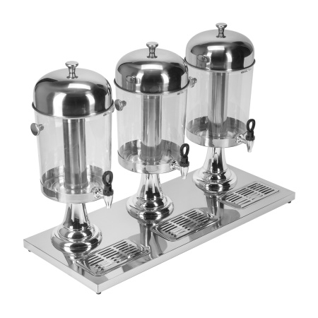 Диспенсер для соков, холодных напитков, три емкости по 8 л. h=56см. колба пластик.MGsteel /1/