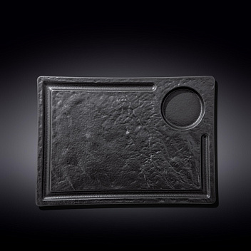 Блюдо для подачи 325*230 мм. с выемкой для соусника d=80 мм. Слэйт Wilmax /2/12/ Блюдо для подачи 325*230 мм. с выемкой для соусника d=80 мм. Слэйт Wilmax /2/12/